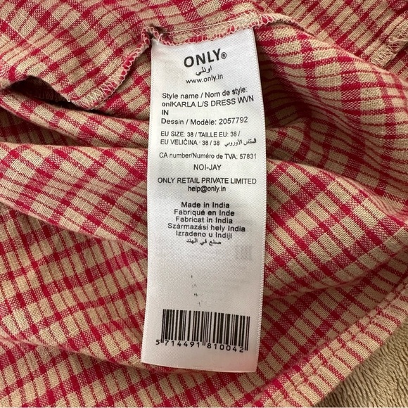 Plaid V-Neck mini Dress with Puff Sleeves by Only - Picture 10 of 12